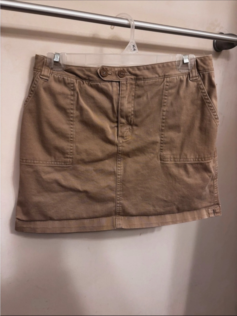 Lands' End Tan Cotton Mini Skirt with Patch Pockets